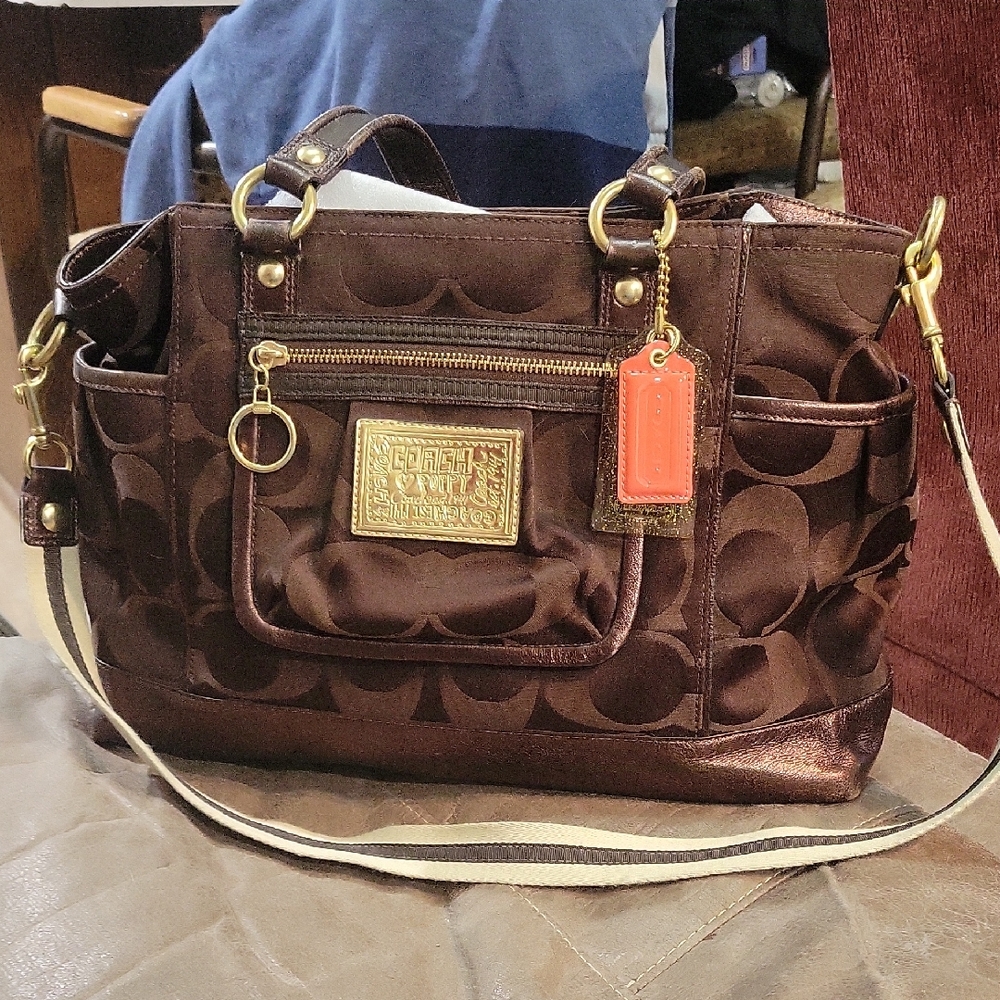 Coach Poppy Chocolate Brown Shoulder Bag with Gold Accents